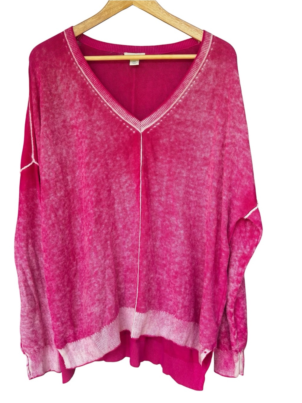 Sundance Cece Sweater Size XXL Pink Acid Wash Cotton Sheer V-Neck Boho 2XL